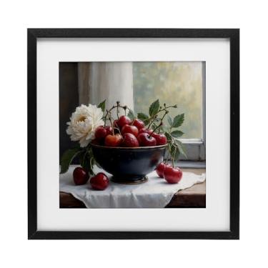 Imagem de Stupell Industries Impressão emoldurada preta Cherry & Blossom Still Life sob vidro, design por Lettered and Lined, 13 x 13