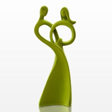 Imagem de FOLKOR LIFE Escultura moderna de veludo para casais, estátua flocada para casais, estatueta de arte abstrata moderna para decoração de quarto, decoração de sala de estar (verde)