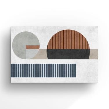 Imagem de Arte Moderna Abstrata Geométrica, Decoração de Parede em Tons Neutros, Círculos e Listras, 60x40 Centímetros