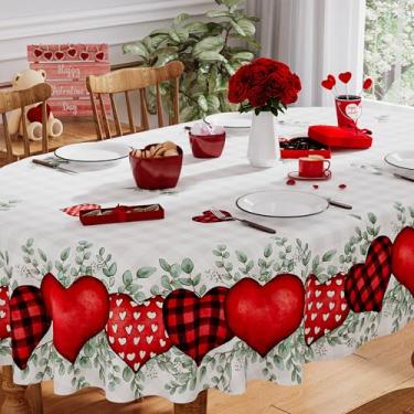 Imagem de Siilues Toalha de mesa oval para dia dos namorados, 152 x 213 cm, lavável, vermelha, rosa, coração, dia dos namorados, impermeável, borda recortada, toalha de mesa de jantar, decorações de festa em