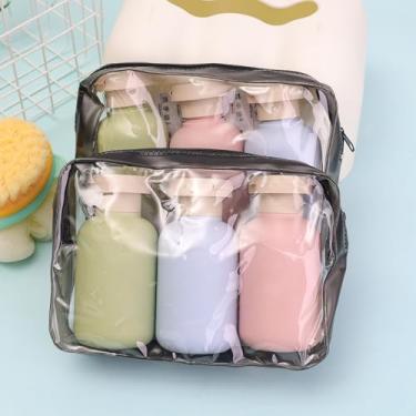 Imagem de Conjunto de 3 frascos de viagem à prova de vazamento de 100 ml com tampa flip, conjunto de frascos de xampu e condicionador, recipientes recarregáveis para loção, xampu em creme (verde + azul + rosa