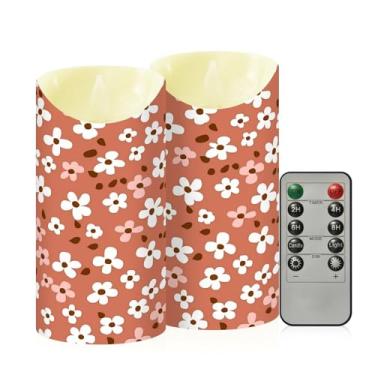 Imagem de Wassud Velas sem chama de flores brancas marrons com controle remoto, velas realistas cintilantes com temporizador, velas decorativas para Natal, casamento, festa, decoração de casa média