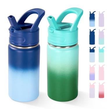 Imagem de Fijinhom Garrafa de água infantil de 350 ml para escola, garrafas infantis com canudos, garrafa de água isolada a vácuo de aço inoxidável para meninos e meninas, à prova de vazamento, livre de BPA