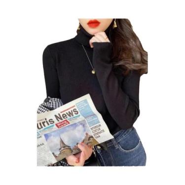 Imagem de Suéter Feminino De Gola Alta Em Cor Sólida, Ajuste Slim, Manga Longa, 