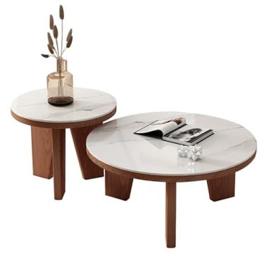 Imagem de Conjunto de 2 mesas de centro modernas de encaixe, mesa de centro redonda para sala de estar, mesa de centro de madeira, mesa lateral de sofá, para uso na sala de estar, quarto, escritório (mesa com