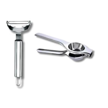 Imagem de Kit 5 Peças Inox Cozinha | Amassador Batata e Alho, Descascador, Espremedor Limão e Ralador 4 Faces(KIT 2 PEÇAS DESC. + LIMÃO)
