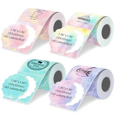 Imagem de Para etiquetas térmicas de impressora M110, 4 rolos, redondos - 50 cm (50 x 50 mm, 140 etiquetas/rolo, compatível com Phomemo M110 M220 M200 M221, flor gradiente, para endereço/código de barras