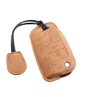 Imagem de Capa de couro para chave de carro, protetor de suporte compatível com vw golf 7 mk7 vii tiguan mk2 polo passat jetta lavida acessório(J-orange keyring)