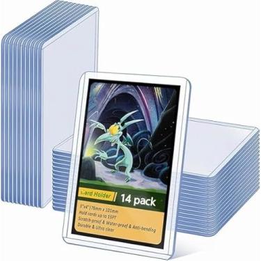 Imagem de Pacote com 14 capas de plástico rígido de carregamento superior, protetores de 7,6 cm x 10 cm para troca, beisebol e cartas de jogo. Porta-cartões esportivos duráveis
