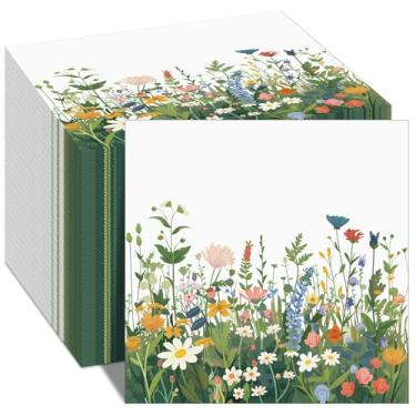 Imagem de Yungyan 100 guardanapos de flores silvestres guardanapos de papel floral primavera 16,5 x 16,5 polegadas papel de coquetel de flores silvestres para chá de bebê casamento aniversário piquenique