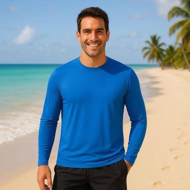 Imagem de Camiseta PROTEÇÃO SOLAR UV Masculina Manga Longa Térmica Fitness Academia Corrida Praia Verão 247-Masculino