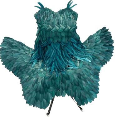Imagem de Earthradius Women Sexy Strapless Feather costume Hot dance party underwear night show performance model catwalk suit (Dark Green, XL)