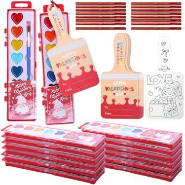 Imagem de Zealor 24 Pack Valentine's Day Heart Watercolor Paint Set 8 Color Watercolors with Brushes Valentine Cards, Valentines Party Favors School Classroom Exchanges Gift Sets for Adult