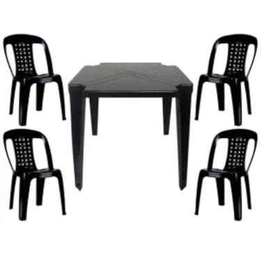 Imagem de Mesa Quadrada Plástico Monobloco 70cm Preta + 4 Cadeiras Empilhável