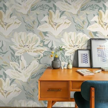 Imagem de Papel de parede novo estilo chinês efeito floral papel de parede PVC impermeável material adequado para quartos e estudos amarelo verde 44 * 500 cm