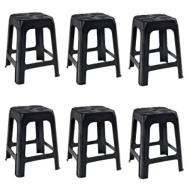 Imagem de Kit 6 Banquetas de Plástico Preta Banquinho Empilhável