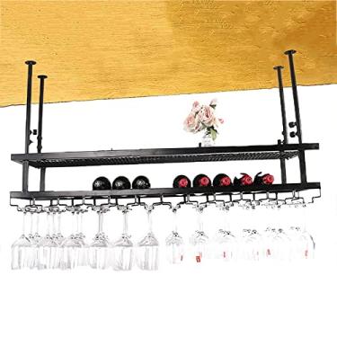 Imagem de Suporte para copos de vinho de teto com altura ajustável, 2 camadas, suporte para copos de vinho, taças, bares, restaurantes, cozinhas, rack de armazenamento/60 cm (100 cm)