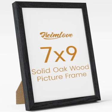 Imagem de Heimlove Porta-retrato 17 x 23 cm, moldura de madeira de carvalho natural de alta qualidade com vidro temperado, moldura de madeira 17 x 23 cm para parede ou mesa, gancho de parede incluído para fotos