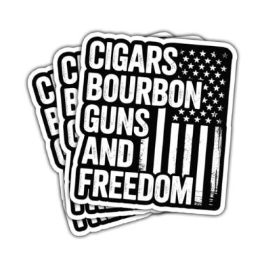 Imagem de Adesivo de 3 peças de charutos Bourbon armas e liberdade, presente engraçado para colega de trabalho, charutos, armas de bourbon e adesivos de liberdade, decalque de carro orgulho americano para