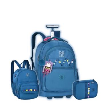 Imagem de Kit Mochila Rebecca Bonbon de Rodinhas Bolsinha P Estojo Box, Azul