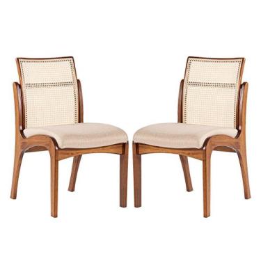 Imagem de Kit 2 Cadeiras de Jantar em Madeira Lisboa Encosto Rattan Estofada Lin