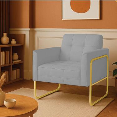 Imagem de Poltrona Sala Industrial Alta Tubo Dourado Elisa Linho D03 - D'rossi Cor Cinza