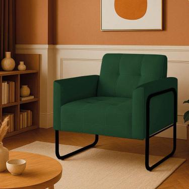 Imagem de Poltrona Sala Industrial Alta Tubo Preto Elisa Suede D03 - D'rossi Cor Verde