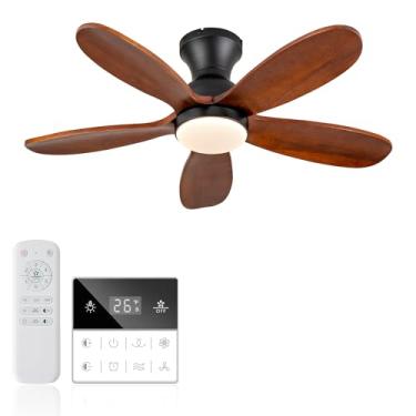Imagem de Benicefun Ventiladores de teto de madeira de 91 cm com luzes, pequenos ventiladores de teto de baixo perfil e controle remoto, ventilador de teto embutido com 5 lâminas 6 velocidades de vento