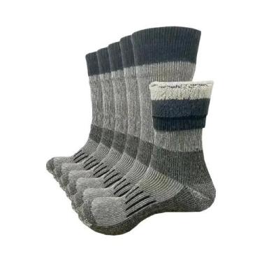 Imagem de Meias De Lã Verde Exército Para Caminhada, 3 Pares, Cano Médio, Quente