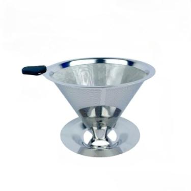 Imagem de Coador Filtro de Café Inox 103 com Pegador em Silicone, Peneira Reutilizável Aço Inoxidável, Filtro Duplo para Café Encorpado, Sustentável e Durável, Ideal para Uso Individual (103)