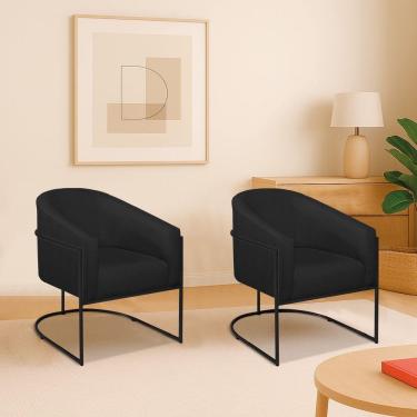 Imagem de Kit 2 Poltronas Decorativa Jade Moderno Escritório Confortável Luxo Base De Ferro Preto Linho Cor Preto