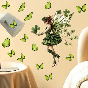 Imagem de Adesivos de parede Green Butterfly Fairy Girl PVC 29,5 x 29,5 cm - yiw