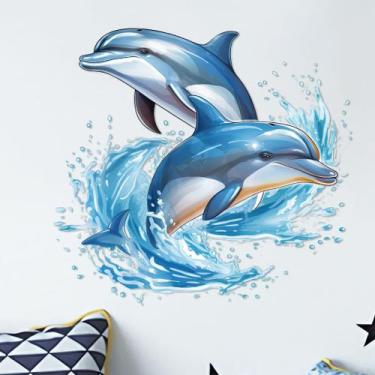 Imagem de Adesivos de parede em aquarela Dolphin PVC Wallpaper 28x29,5 cm - yiwe
