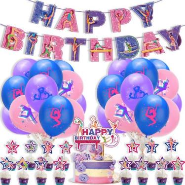 Imagem de Kit de decoração de festa, ginástica, aniversário, 37 unidades, rosa, 
