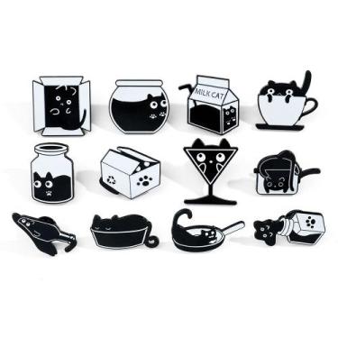 Imagem de Conjunto de broches Cartoon Black Cat Creative Alloy x11 - Yiweisai