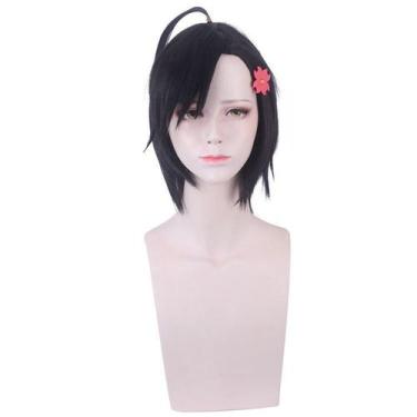 Imagem de Peruca de cosplay curta de anime preta com franja de 35 cm para adoles