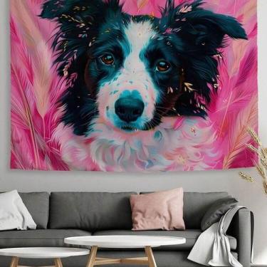Imagem de Tapeçaria de cachorro pendurada na parede, retrato colorido de animal 
