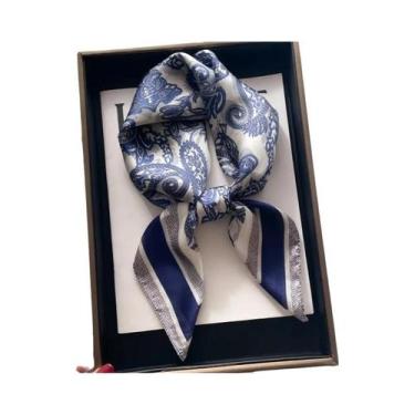 Imagem de Cachecol Feminino De Cetim Estampado Floral Com Poás De 70cm, Quente E