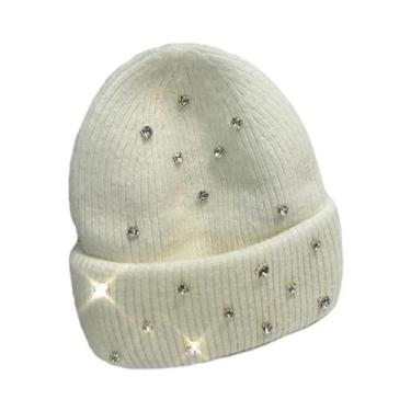 Imagem de Gorro Feminino De Inverno Quente Com Strass E Miçangas, Estilo Coreano