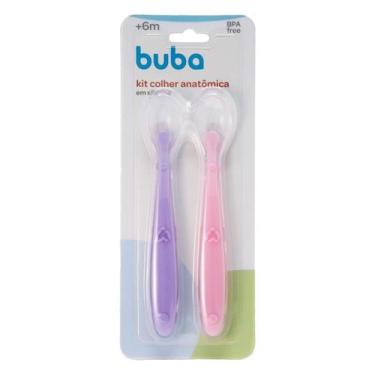Imagem de Kit 2 Colheres Silicone Buba Alimentação Bebê Rosa/Lilás