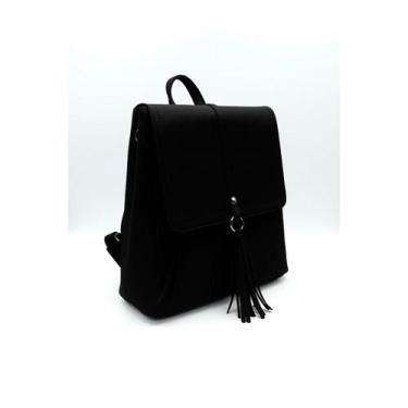 Imagem de Mochila Bolsa Couro Pu Preta Casual Social Viagem Elegante - Shop Mix