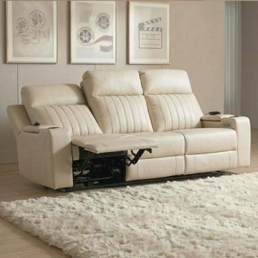 Imagem de Poltrona Reclinável Cinema 3 Lugares Baú Usb Pu Moscou Sint Bege Z57 - Mpozenato