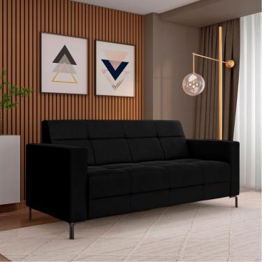 Imagem de Sofá Living Decorativo Houston 2 Lugares 200cm Pés em Metal Veludo Preto G33 - Gran Belo