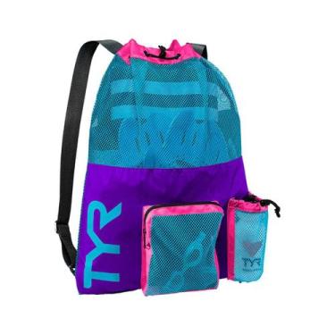 Imagem de Mochila Natação Big Mesh Mummy 40 Litros Backpack TYR, Roxo, Azul