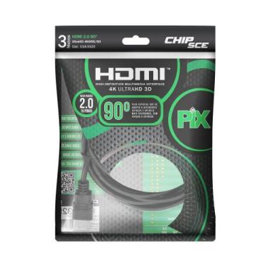 Imagem de Cabo Hdmi 2.0 90 Graus 4K Hdr 19P 3M Pix Gold, Preto