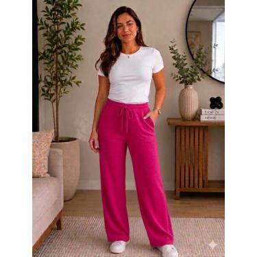 Imagem de Calça Feminina Malha Viscolycra Confortável Bolsos Soltinha - Rosa - M