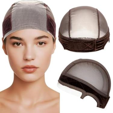 Imagem de koskusder Toucas de peruca de renda para mulheres, toucas de peruca com faixa de aderência para manter as perucas no lugar, touca sem cola com renda transparente de 10 x 12 cm, faixa elástica