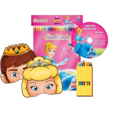 Imagem de Superkit Infantil Divertido de Colorir com Giz e Máscaras - CINDERELA 