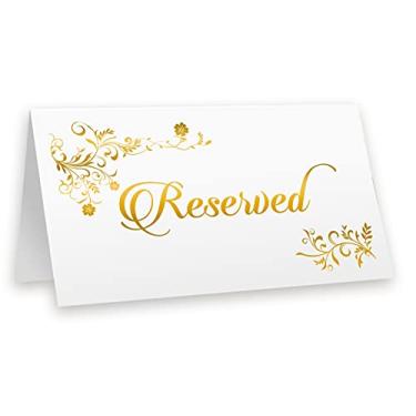 Imagem de Placa de mesa reservada, folha dourada – pacote com 20 cartões de lugar – Coleção de festa de casamento (cartão de lugar reservado)