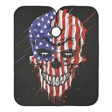Imagem de Capa de barbeiro profissional Skull Head America – Capa impermeável para salão de beleza masculina com alças ajustáveis para corte de cabelo, tintura de cabelo 139,7 cm x 165,1 cm